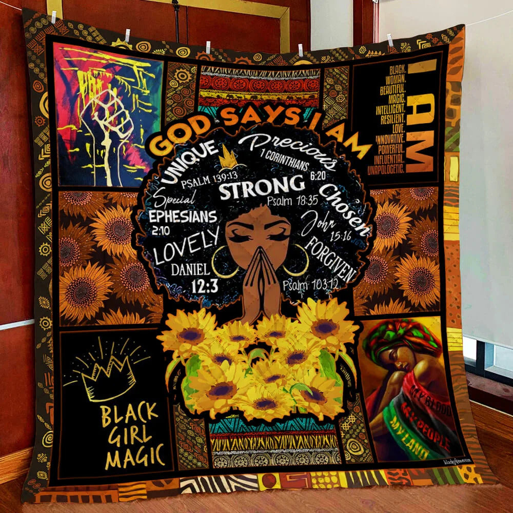God Says I Am Black Woman Quilt Blanket TM261005