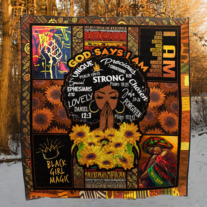 God Says I Am Black Woman Quilt Blanket TM261005