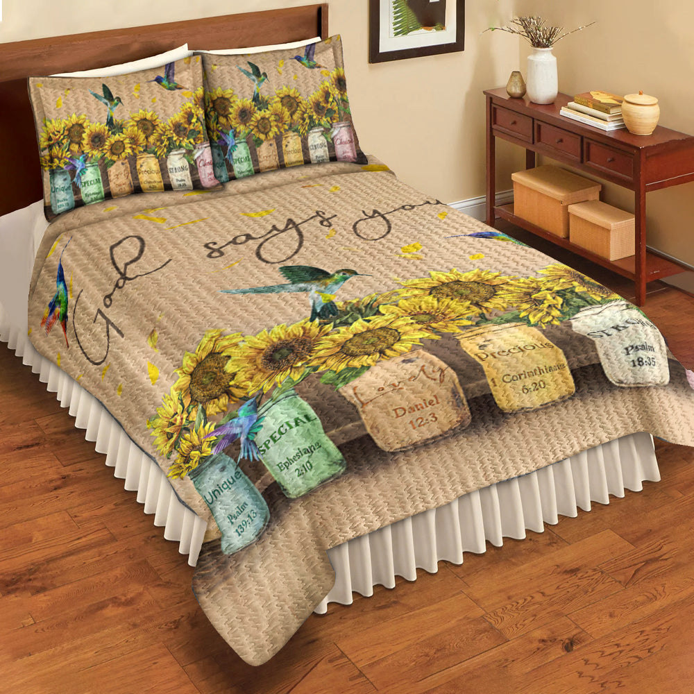 God Says You Are Sunflower Hummingbird  Quilt Bedding Set TL020602QS