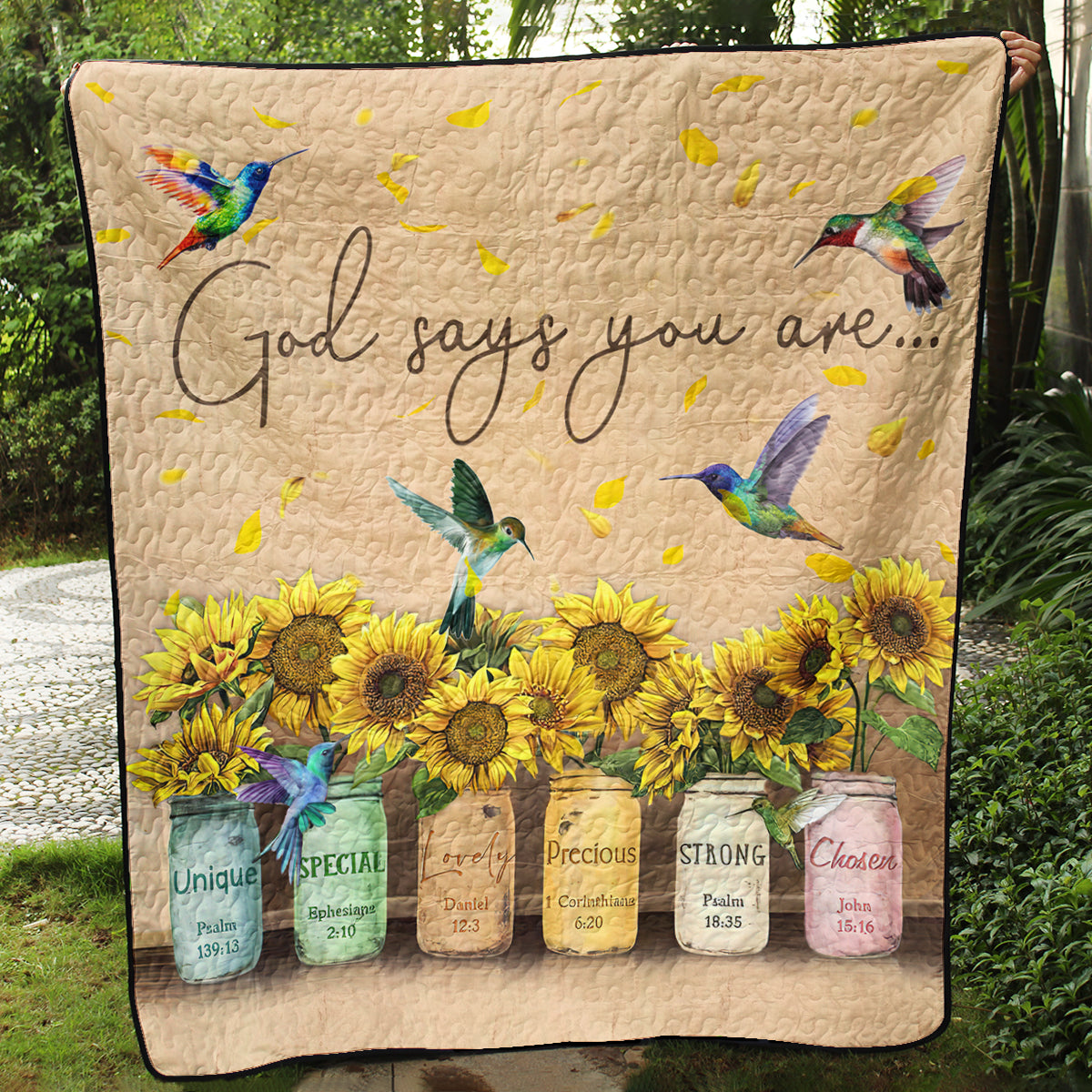 God Says You Are Sunflower Hummingbird  Quilt Blanket TL020602Y