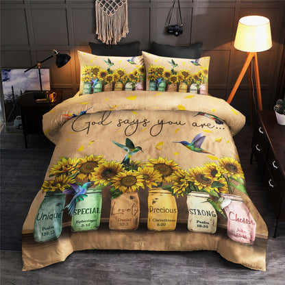 God Says You Are Sunflower Hummingbird Duvet Cover Bedding Sets TL020602BS