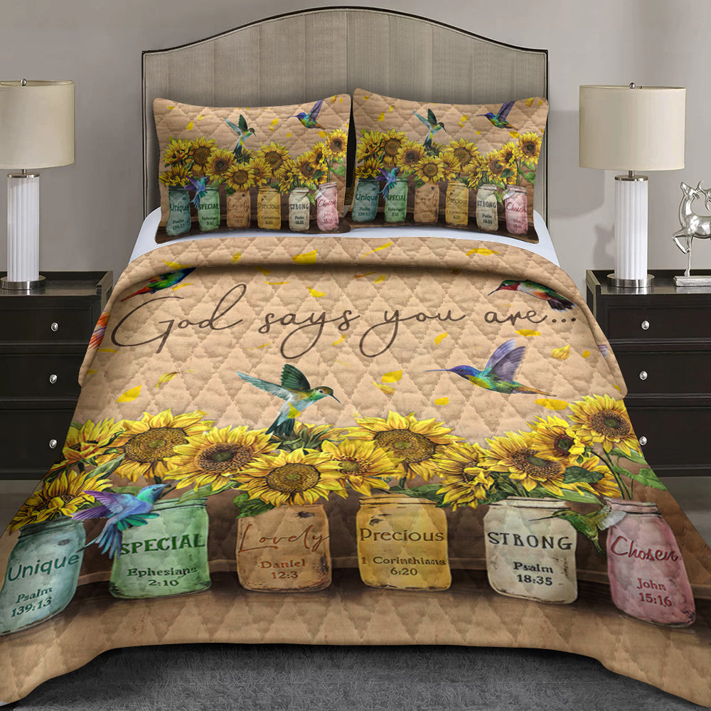 God Says You Are Sunflower Hummingbird  Quilt Bedding Set TL020602QS