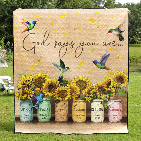 God Says You Are Sunflower Hummingbird  Quilt Blanket TL020602Y