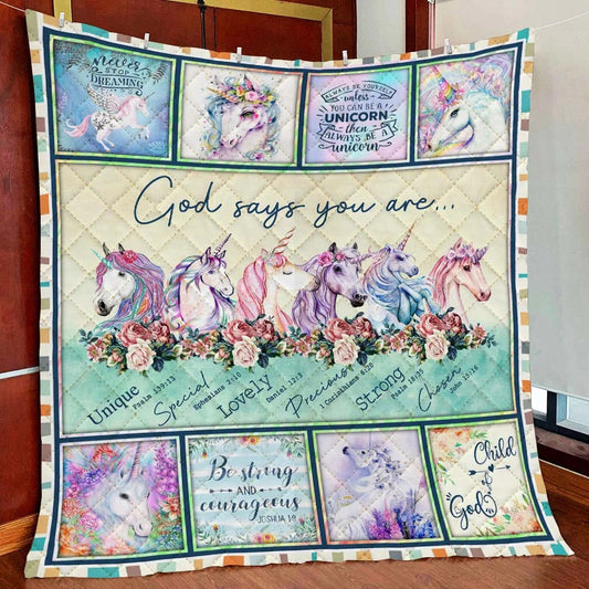 God Says You Are Unicorn Quilt Blanket TM021105