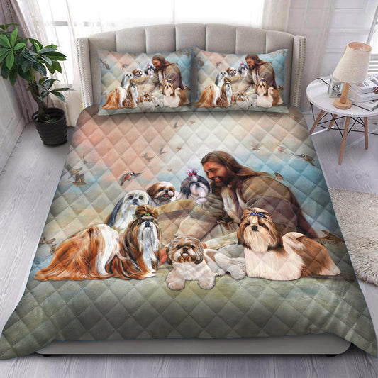 God Surrounded By Shih Tzu Angels Quilt Bedding Set HM1709002