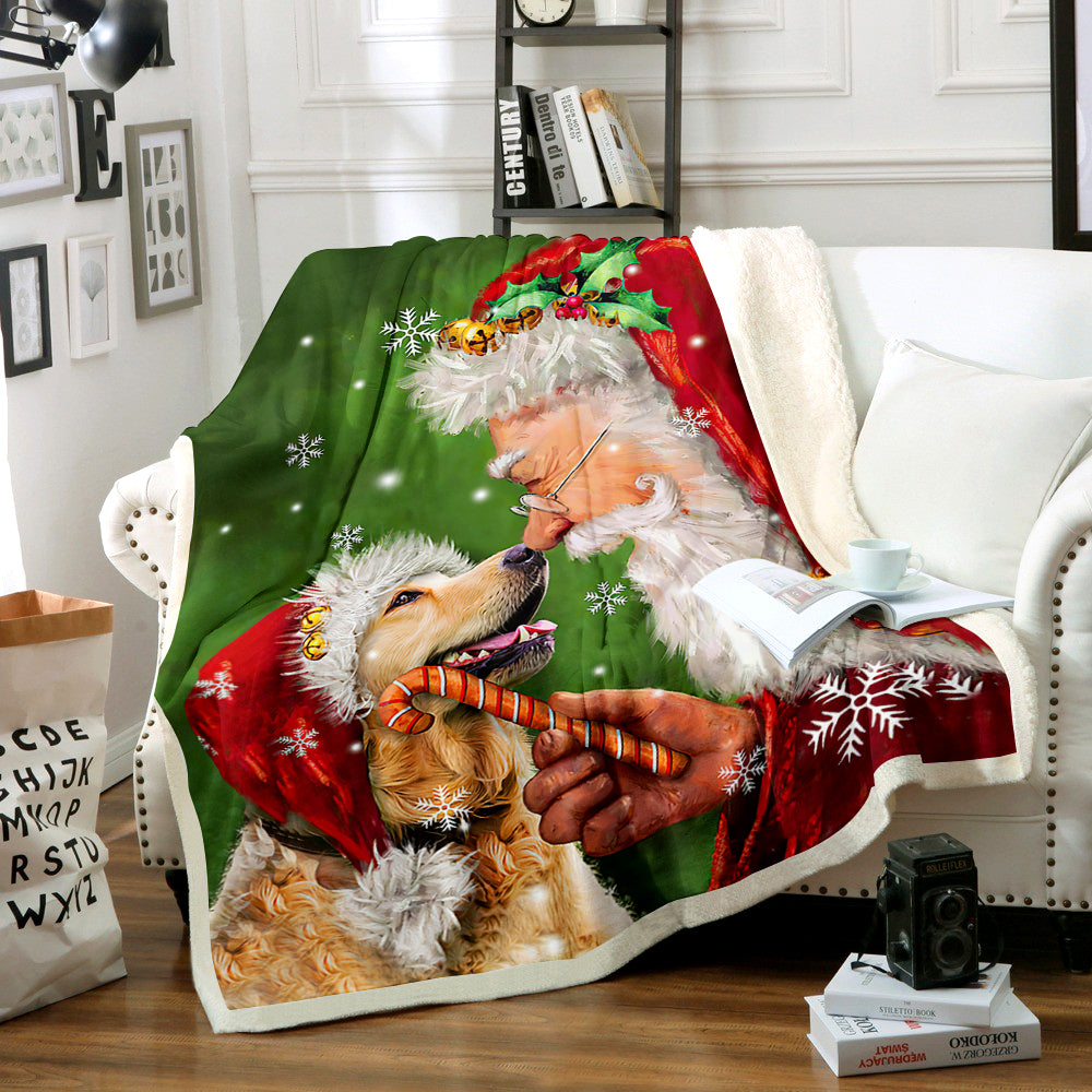 Golden Retriever And Santa Claus Sherpa Fleece Blanket TM201002