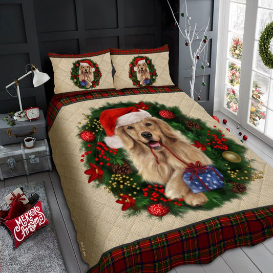 Golden Retriever Christmas Quilt Bedding Set CLM080901