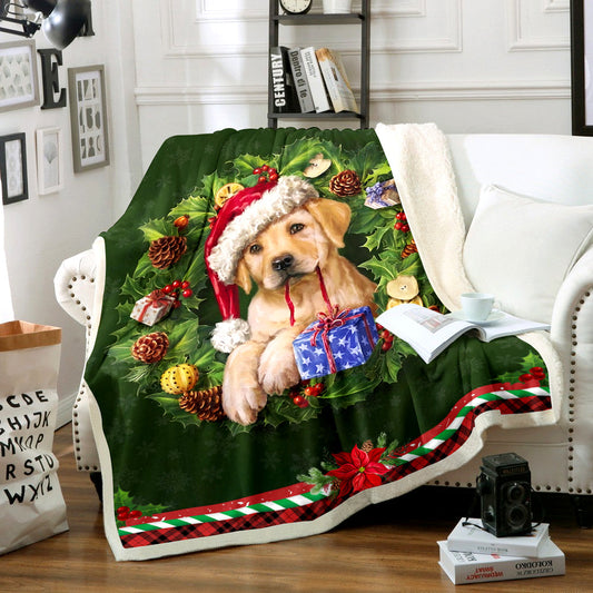 Golden Retriever Christmas Wreath Sherpa Fleece Blanket TM180101