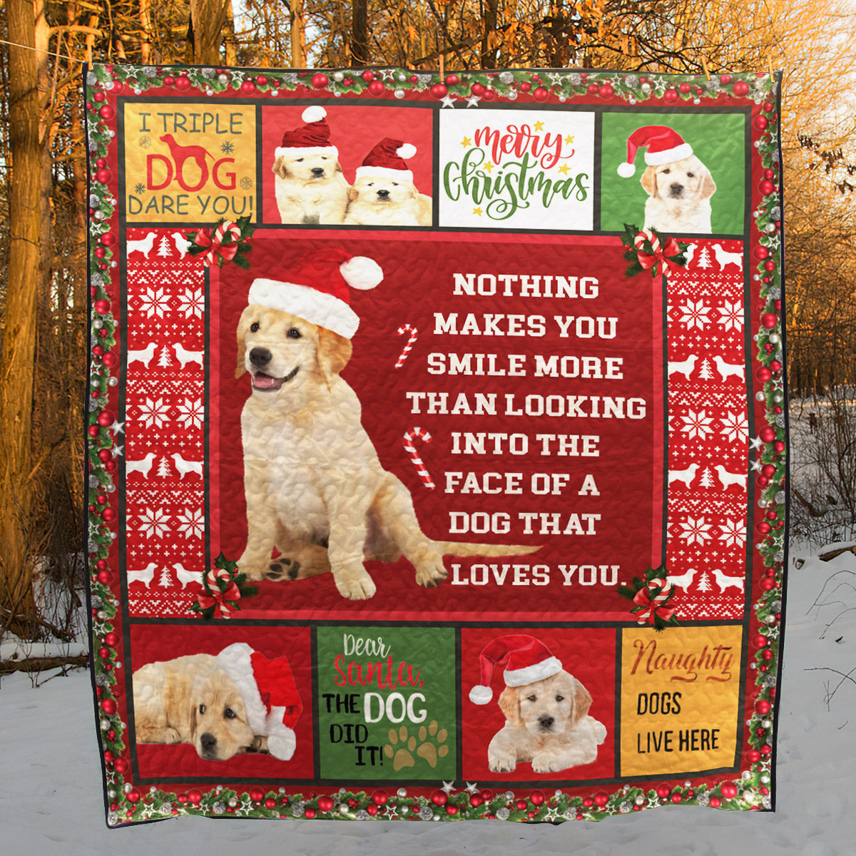 Golden Retriever Dog Christmas CL15100193MDQ Quilt Blanket