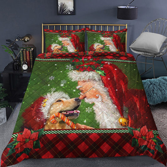 Golden Retriever Puppy Smile With Santa Claus Quilt Bedding Set MT2809009