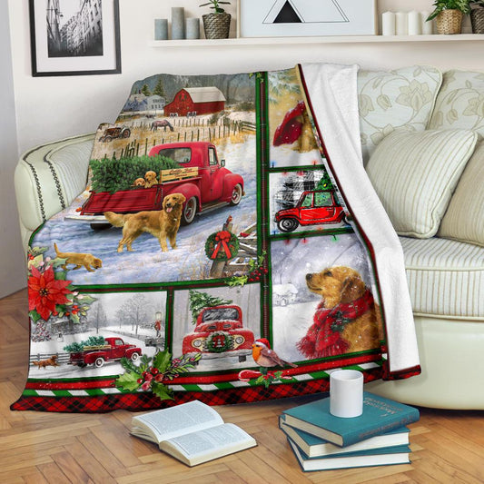 Golden Retriever Red Truck Christmas CLH1612095F Sherpa Fleece Blanket