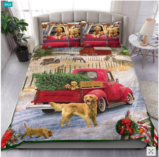 Golden Retriever Red Truck Christmas CLM3010303B Bedding Sets