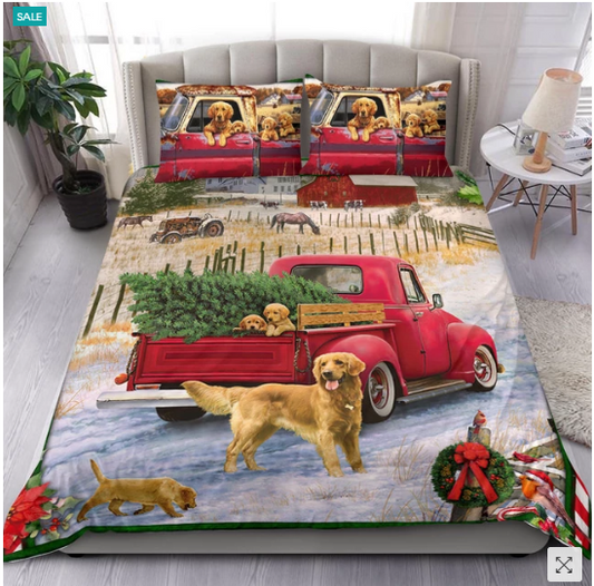 Golden Retriever Red Truck Christmas CLM3010303B Bedding Sets