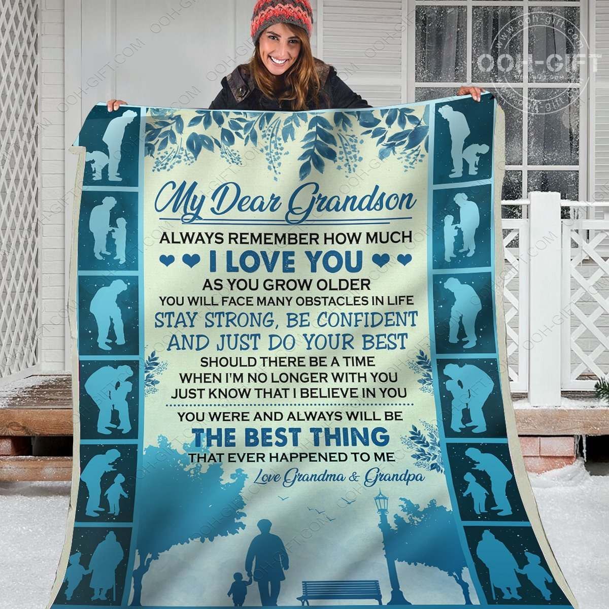 Grandson Love Grandma Grandpa CLA01110418F Sherpa Fleece Blanket