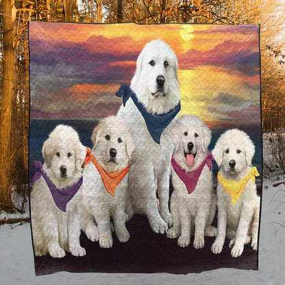 Great Pyrenees Sunset Beach All CL18110995MDQ Quilt Blanket