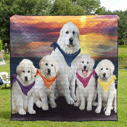 Great Pyrenees Sunset Beach All CL18110995MDQ Quilt Blanket