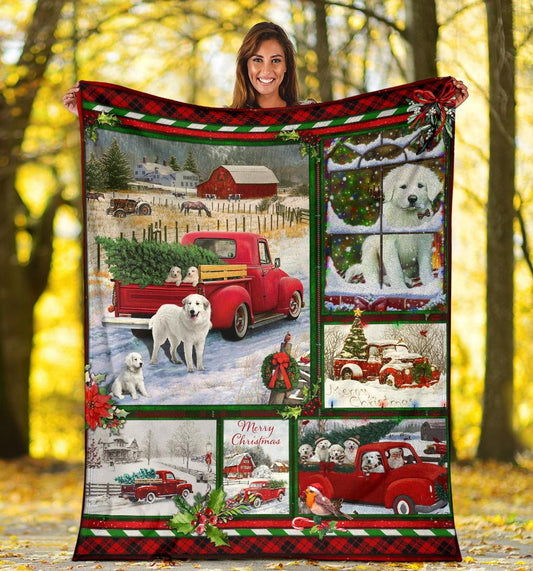 Great Pyrenees Red Truck Christmas CLM3010267S Sherpa Fleece Blanket