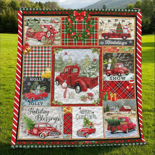 Happy Christmas Red Truck CLH0212105Q Quilt Blanket