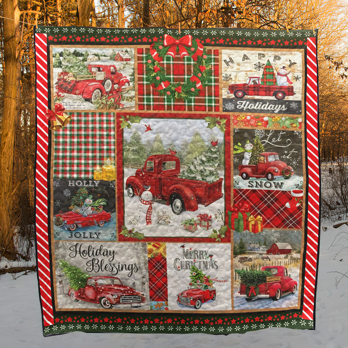 Happy Christmas Red Truck CLH0212105Q Quilt Blanket