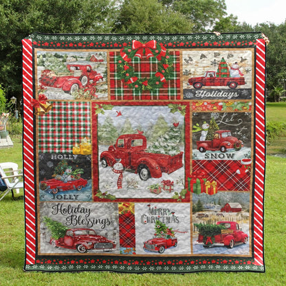 Happy Christmas Red Truck CLH0212105Q Quilt Blanket