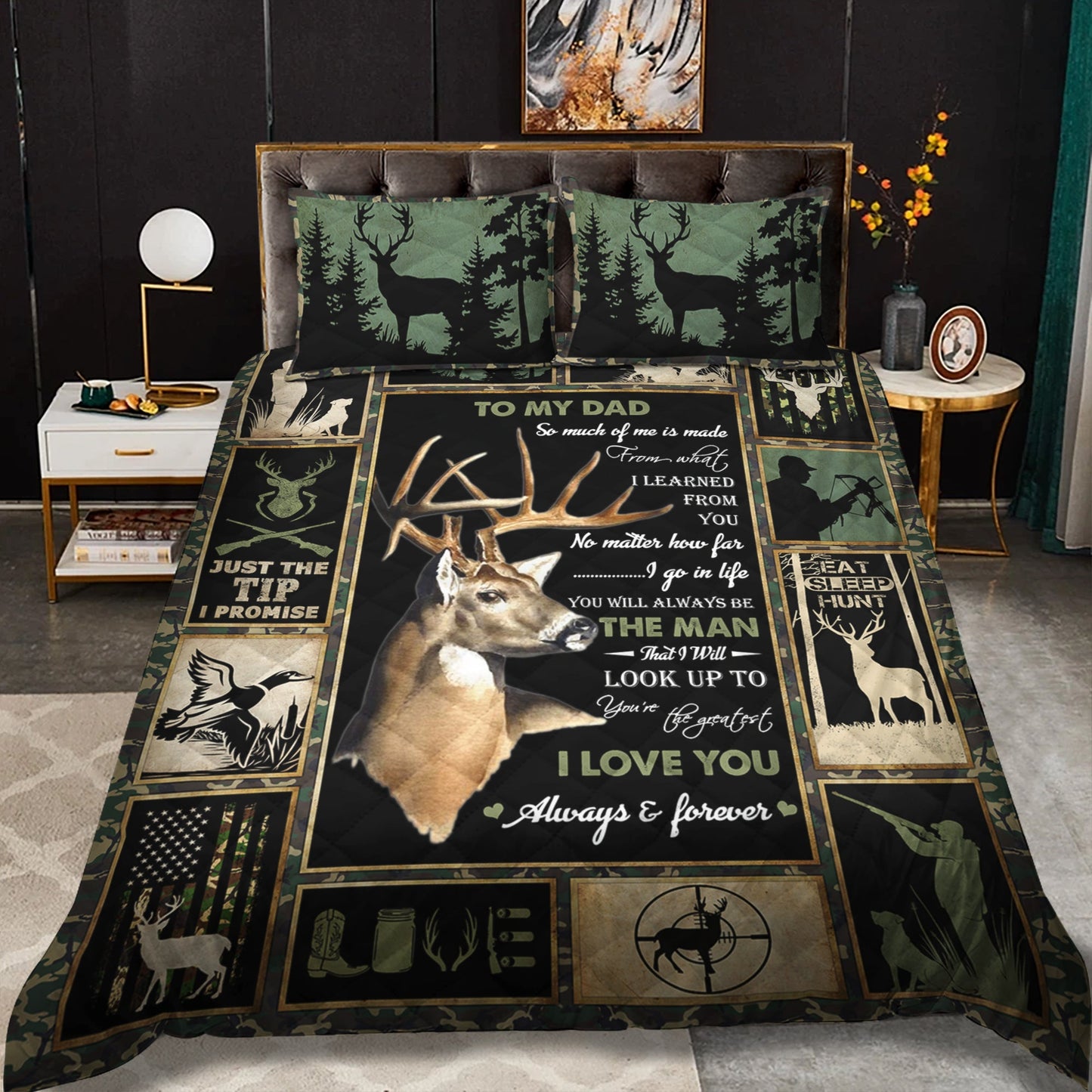 Happy Father's Day Deer Quilt Bedding Set HM17042303QB