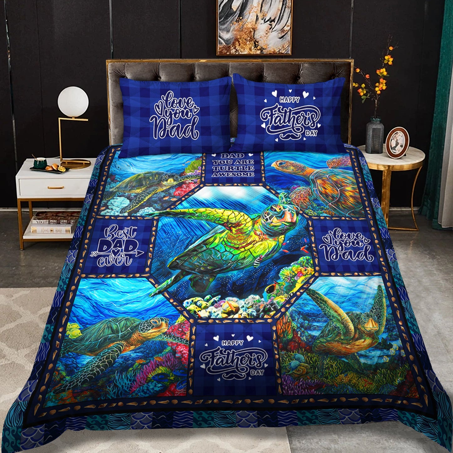 Happy Father's Day Turtle Quilt Bedding Set HM17042307QB