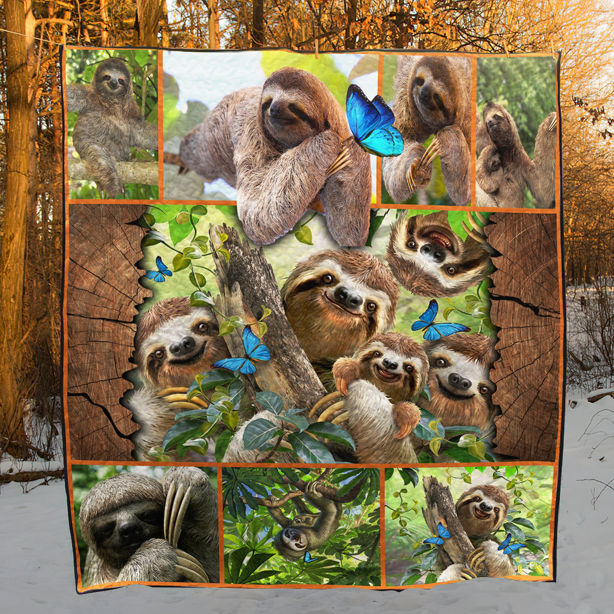 Happy Sloth Family CLA31100612Q Art Quilt
