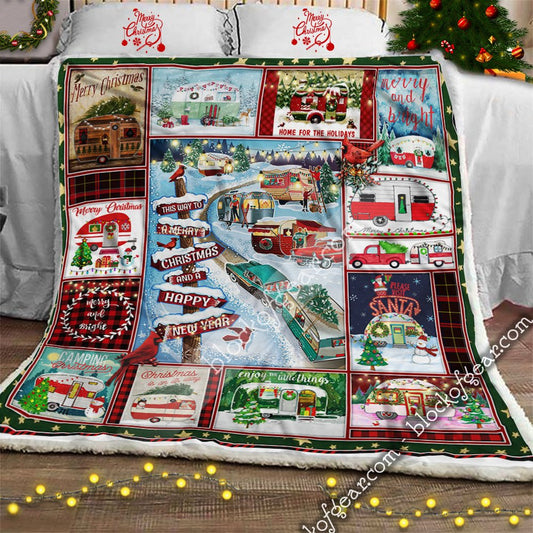 Happy Camper Christmas CL15110123MDF Sherpa Fleece Blanket