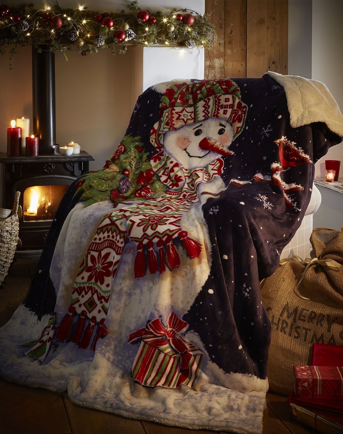 Happy Snowman Christmas CLM1110107S Sherpa Fleece Blanket