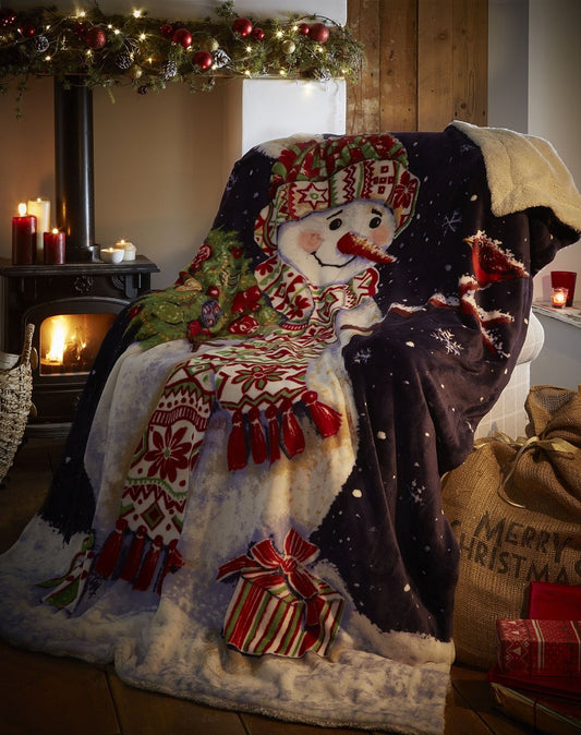 Happy Snowman Christmas CLM1110107S Sherpa Fleece Blanket