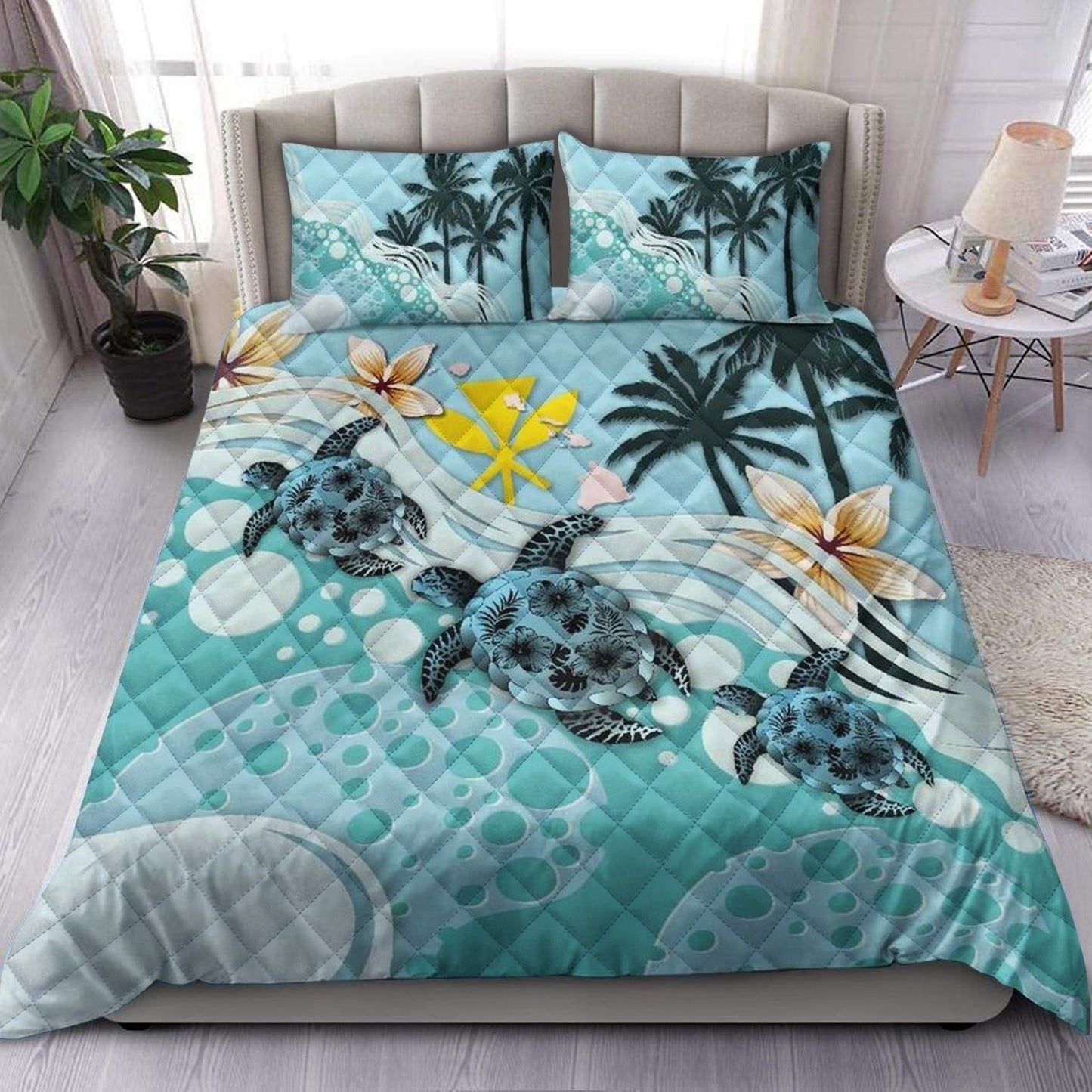 Hawaiian Blue Turtle Quilt Bedding Set HM290905D