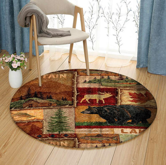 Hills Lodge Moose Bear HM2511039TM Round Area Rug
