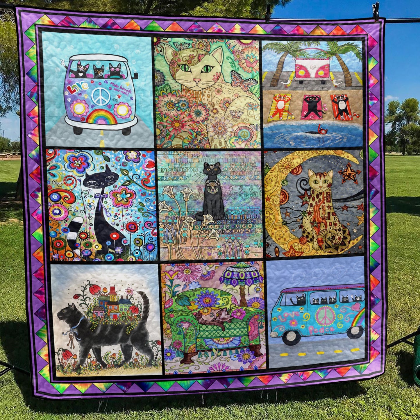 Hippie Cat Quilt Blanket TL090702Y