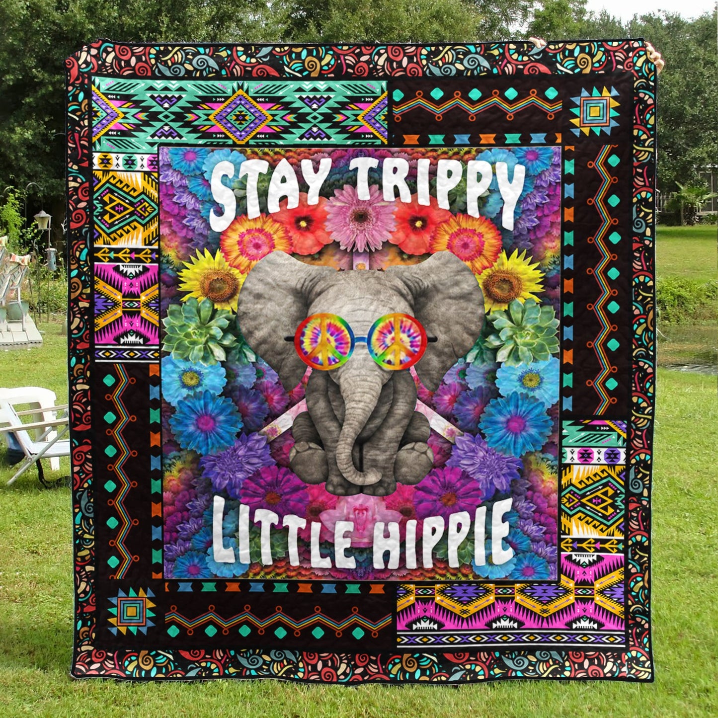 Hippie Elephant HN260613 Art Quilt