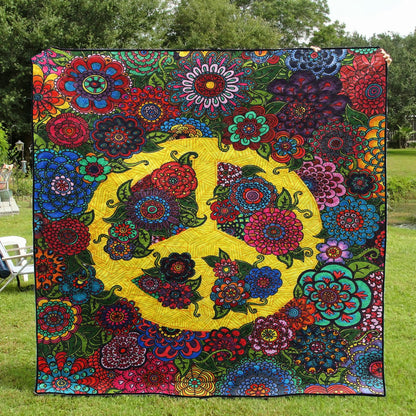 Hippie Floral Peace Quilt Blanket HN170603M