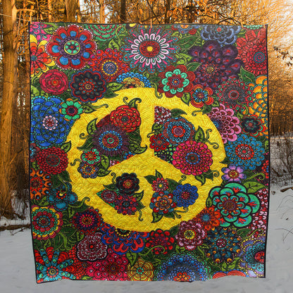 Hippie Floral Peace Quilt Blanket HN170603M