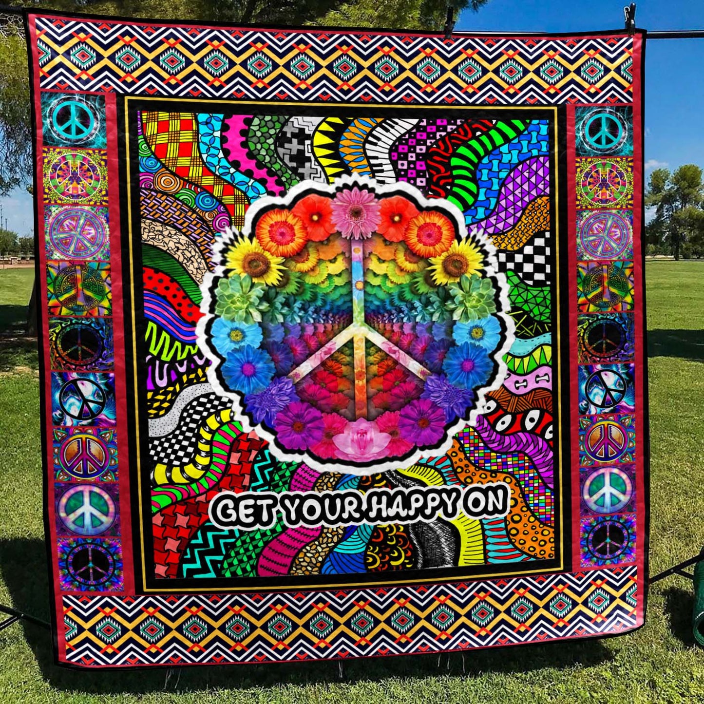 Hippie Get Your Happy On Quilt Blanket MT220603D