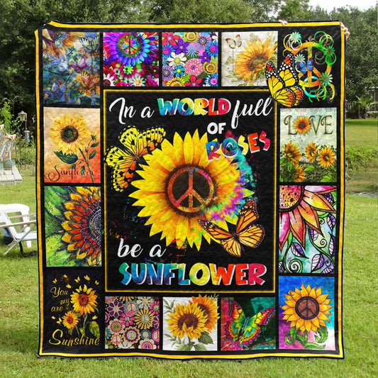 Hippie In The World Full Of Rose Be A Sunflower Quilt Blanket TL280602Y