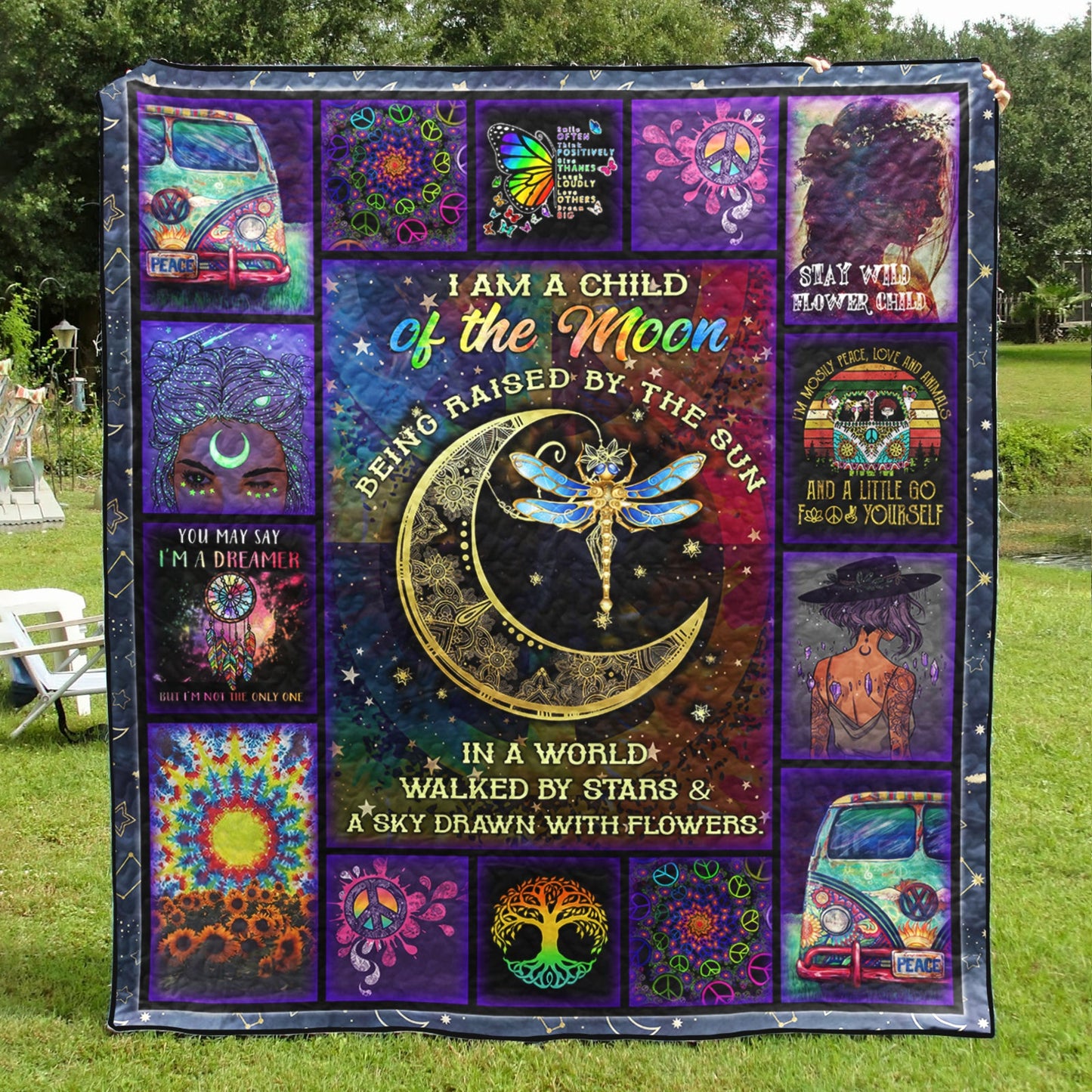 Hippie Moon Child Dragonfly Quilt Blanket TL270602Y