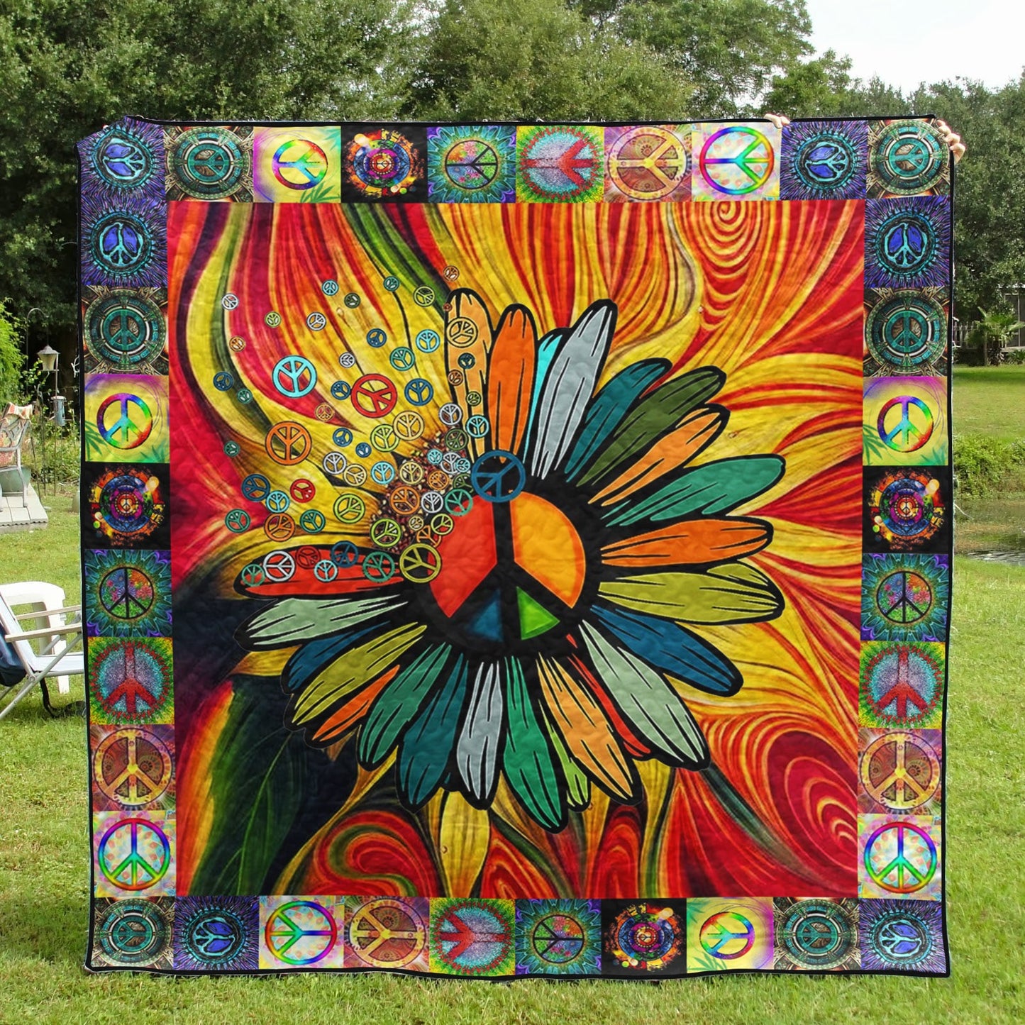 Hippie Peace Flower Quilt Blanket HN240603M