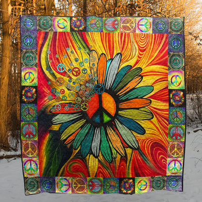 Hippie Peace Flower Quilt Blanket HN240603M