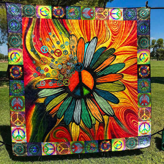 Hippie Peace Flower Quilt Blanket HN240603M