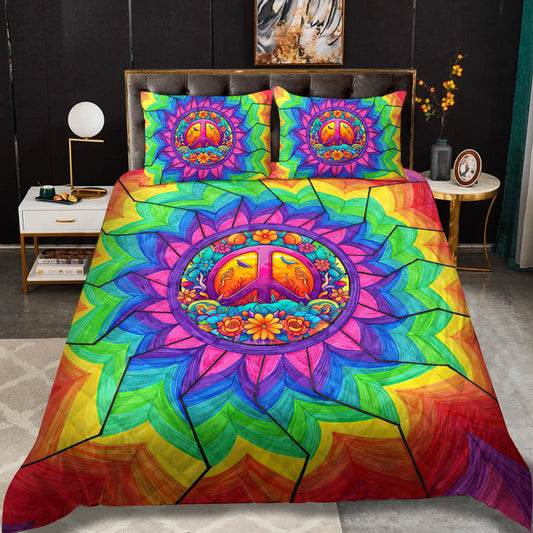 Hippie Peace Mandala Quilt Bedding Set ND240905