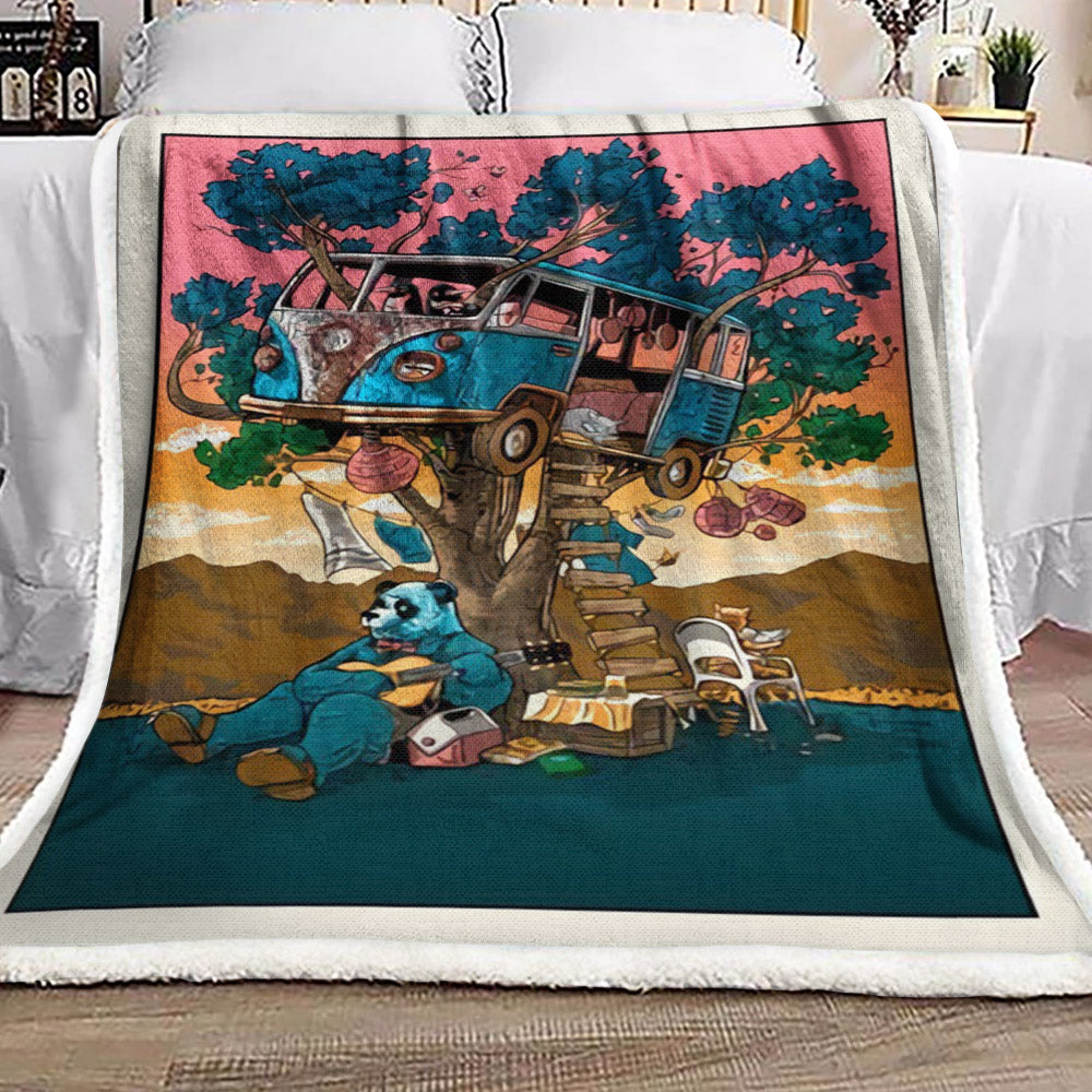 Hippie Bus Panda Guitar Music Cat Tree BT2910120F Sherpa Fleece Blanket