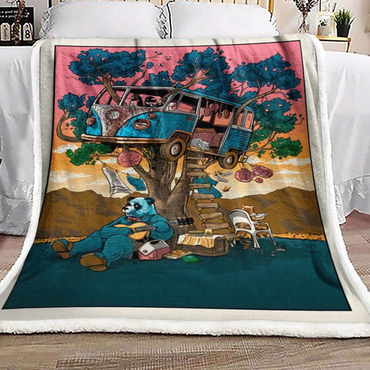 Hippie Bus Panda Guitar Music Cat Tree BT2910120F Sherpa Fleece Blanket