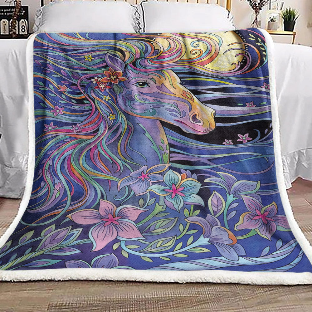 Hippie Dream Horse In Moon Night DD1510130F Sherpa Fleece Blanket
