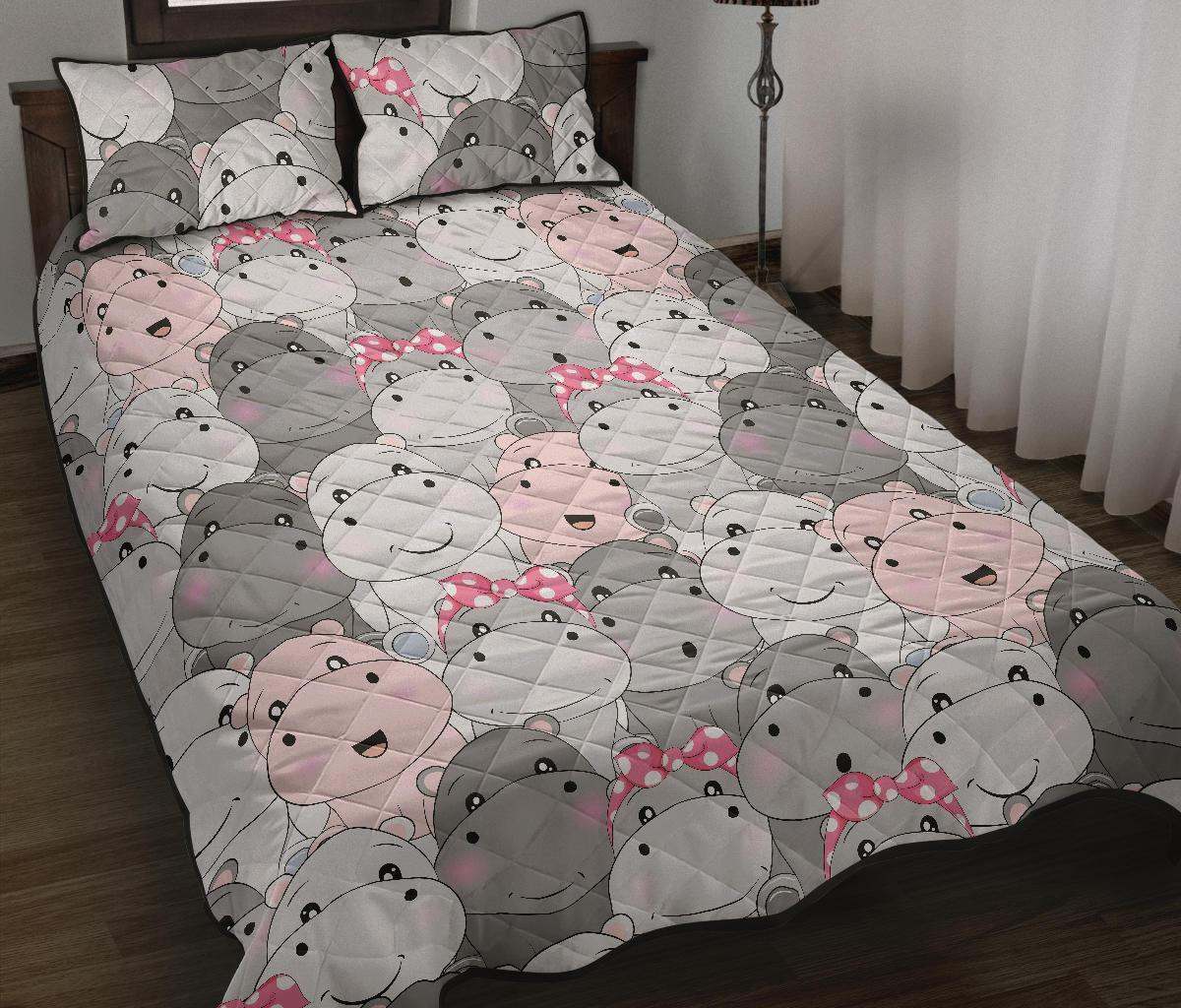 Hippo Cute CL12100348MDB Quilt Bedding Set