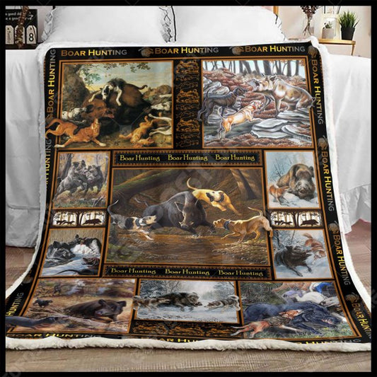 Hog Hunter Boar Hunting Art CL15110137MDF Sherpa Fleece Blanket