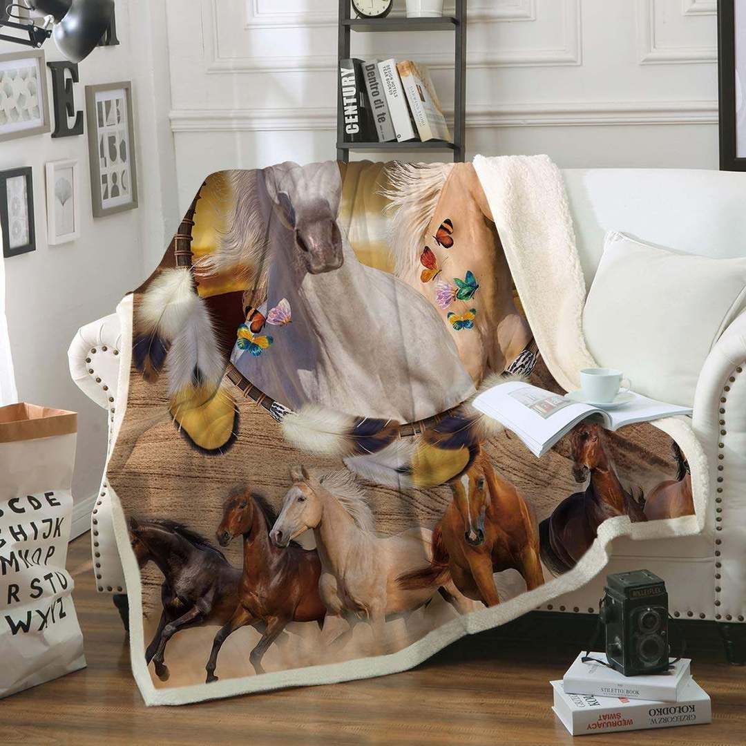 Horse CL1208138MD Sherpa Fleece Blanket