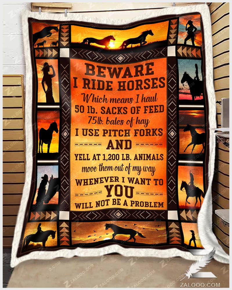 Horse Cowboy Beware I Ride Horses CL26110368MDF Sherpa Fleece Blanket